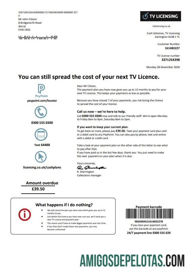 imprimível Modelo de conta de serviços públicos de licenciamento de TV do Reino Unido em formato Word e PDF